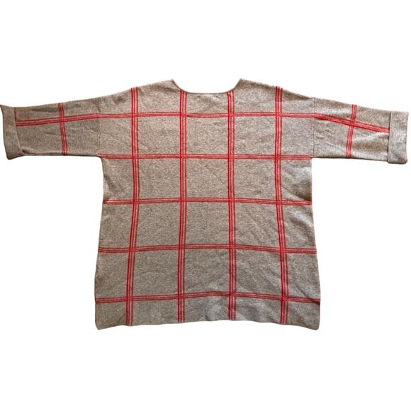 TAHARI Light Gray & Red Plaid 3/4 Cuffed Sleeve Scoop Neck Sweater Size 2X - Picture 2 of 7